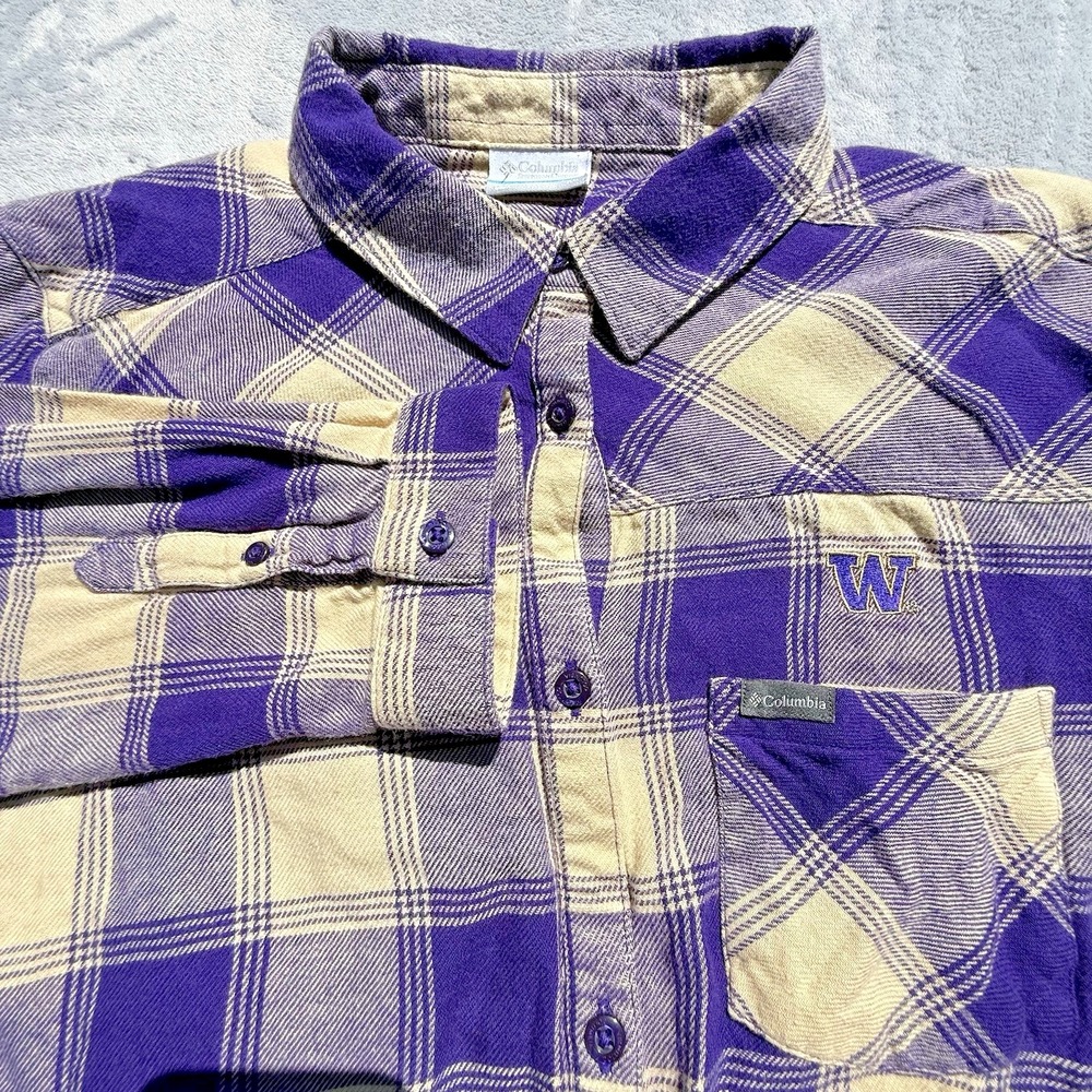 Women's Washington Huskies Columbia Fiare Long Sleeve Plaid Shirt Size XL
